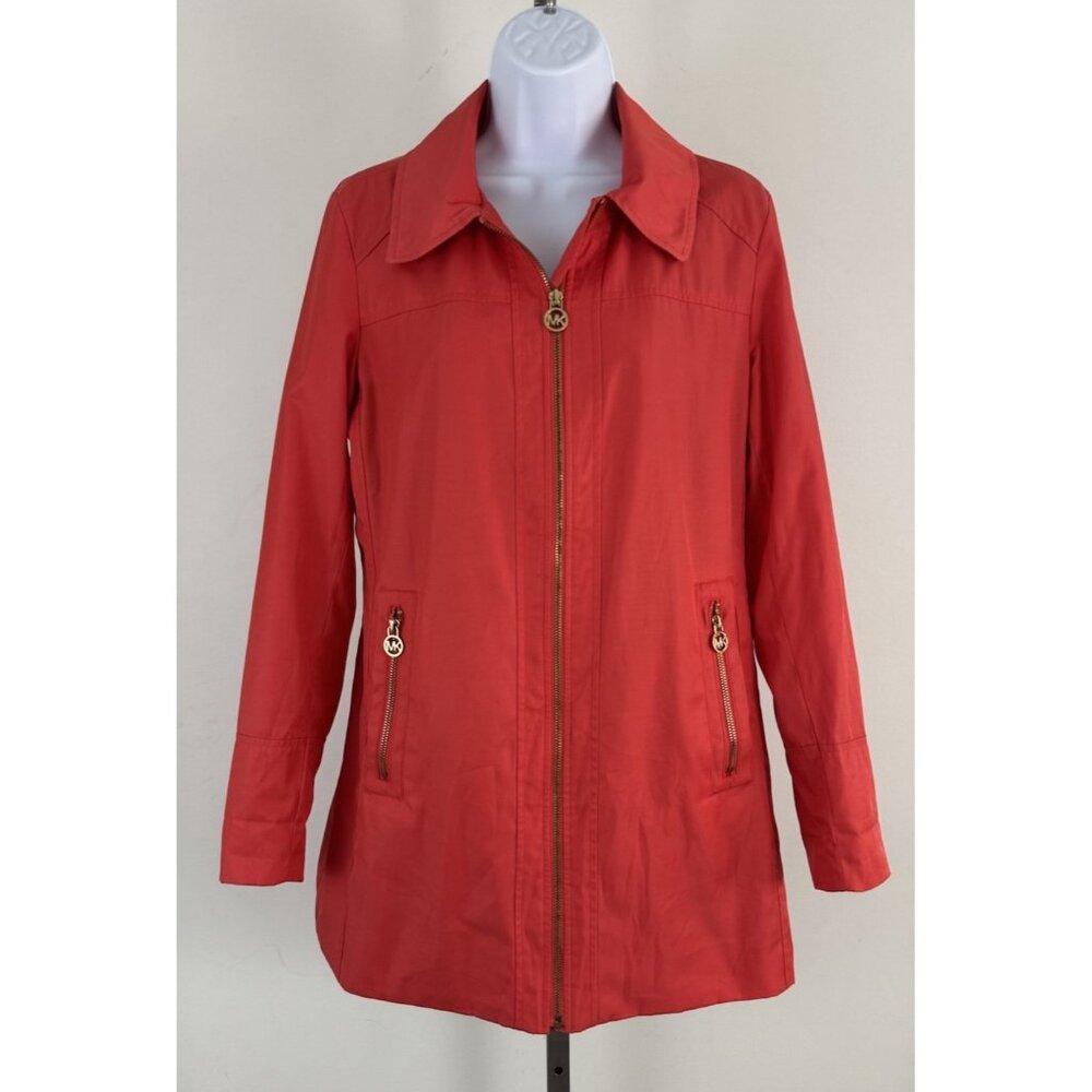 MICHAEL KORS Orangy-Red Zip Close Hood Optional Rain Coat Sz S